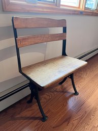 (BR2) SWEET VINTAGE SCHOOL DESK CHAIR WITH IRON BASE - 32' BY 15' BY 32'