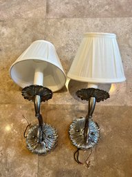 (L-4) PAIR BRUSHED NICKLE FINISH WALL SCONCES WITH PLEATED SHADE - 15' HIGH BY 8' WIDE