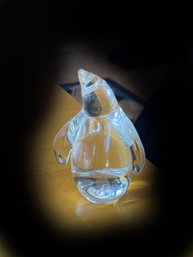 (B-12) SIGNED GLASS PENGUIN FIGURINE-APPROX. 4 1/2' TALL