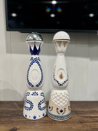 (B-1) TWO CLASE AZUL TEQUILA CERAMIC BOTTLES WITH COVERS - EMPTY - 16'