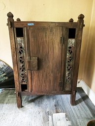 (KX) VINTAGE HAND CARVED DISTRESSED ASIAN STYLE WOOD ARMOIRE-65' X 22' X 43'-LOCAL PICK UP ONLY