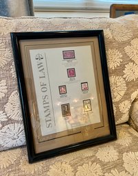 (A-50) FRAMED 'STAMPS OF LAW' ACTUAL VINTAGE STAMPS & INFO - 14' BY 18'