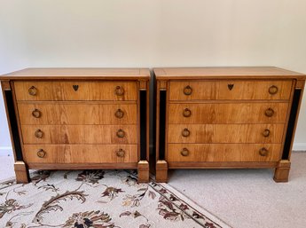 (UO) PAIR OF VINTAGE BAKER FURNITURE FRENCH EMPIRE NEOCLASSICAL CHESTS OF DRAWERS - 40' BY 19'D BY 32'H