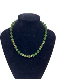 (J-15) VINTAGE JADE AND 14 KARAT GOLD NECKLACE WITH 14K CLASP & BEADS - APPROX. 8' LONG