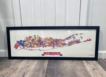 (B-76) FRAMED LONG ISLAND NEW YORK WALL POSTER BY JAMES MCDONALD - 38' BY 14'