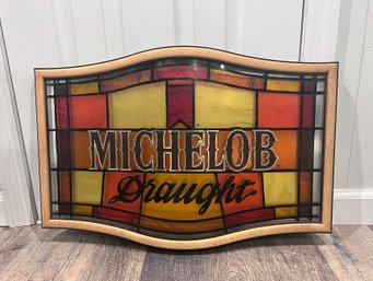 (B-73) VINTAGE MICHELOB DRAUGHT BAR SIGN - WORKING - PLASTIC FAUX STAINED GLASS, LIGHTED  25' BY 17'