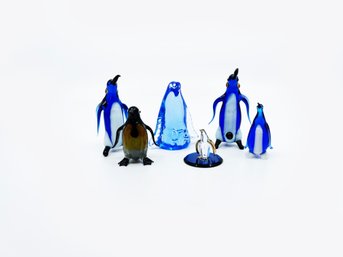(B-30) LOT OF 6 GLASS PENGUIN FIGURES-RANGE IN SIZES FROM 3' TO 1'-ONE IS MARKED GLASS BARON