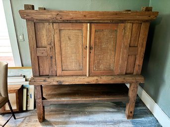 (KX) VINTAGE HEAVY RUSTIC WOOD TABLE/CABINET-LARGE-APPROX. 4-5 FEET HIGH AND 5 FEET LONG & 2-3FT WIDE