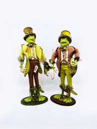 (b-33) LOT OF 2 FORMALLY DRESSED FROGS ON STANDS-MELROSE INTERNATIONAL-19' AND 17' TALL