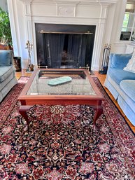 (LR) BEVELED GLASS TOP COFFEE TABLE WITH CABRIOLE LEGS - 42' BY 36' BY 18' HIGH