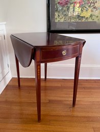 (B-10) BAKER DROP LEAF OCCASIONAL TABLE WITH ONE DRAWER & INLAID BELLFLOWER DESIGN-30' BY 20' BY 28' HIGH