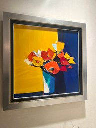 ALEXANDER MONESTIER, FRENCH (1974-)  ORIGINAL FLORAL OIL PAINTING - CUBIST INSPIRED 29' Square