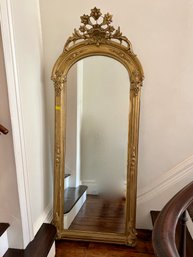 (UB1-6) HUGE ORNATE ANTIQUE NAPOLEON III STYLE GOLD GILT FLOOR MIRROR, GARLAND CROWN, HAND CARVED  -75' BY 30'