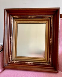 (Art-22) ANTIQUE WALL MIRROR IN THICK DECORATED CHERRY WOOD FRAME  - 19' BY 17'