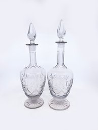 (9) PAIR OF VINTAGE CUT GLASS DECANTERS WITH STOPPERS - 13' TALL