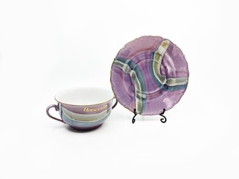 (B-46) PURPLE TONED CERAMIC MATCHING LARGE HORSERADISH CUP AND PLATE-PLATE 7' AND CUP 5'