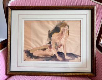 (Art-12) VINTAGE FRAMED WATERCOLOR NUDE SIGNED PARKER - 10' BY 14'