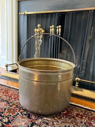 (B-15) HUGE ANTIQUE COPPER BUCKET - FIRE WOOD BIN, CATCH ALL - WITH HANDLES - 20' BY 15'