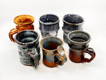 (A-8-4)  SET OF 6 CERAMIC MUGS BY JOHN FINK - FAR-FETCH DRAGONS -SIGNED * HANDCRAFTED ART POTTERY '