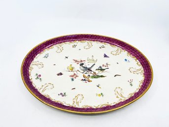 (21 )ANTIQUE MEISSEN ROYAL VIENNA HAND PAINTED CABINET PLATE -FLORA & FAUNA, BIRDS WITH BEE, INCHWORM,BUG-13'