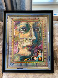 (A-54) AMY BURNETT EMBELLISHED LITHO 'FACING DETAILS' - PORTRAIT WITH MATCHING PAINTED FRAME -- 28' BY 34'