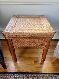 (A-7) WOVEN RATTAN & WOOD OCCASIONAL TABLE - 21' BY 21' BY 22' HIGH