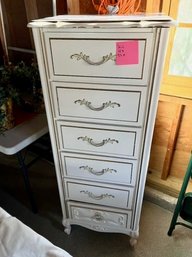 (GAR) VINTAGE SIX DRAWER WHITE WOOD LINGERIE CHEST - 'LEA FURNITURE' - 57' H BY 18' D BY 21' W