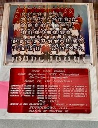 (GAR) 1986 NEW YORK GIANTS SUPER BOWL XX1 CHAMPIONS PLAQUE WITH MOUNTED TEAM PICTURE & STATS - 15' BY 16'