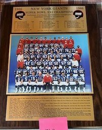 (GAR) 2ND 1986 NEW YORK GIANTS SUPER BOWL XX1 CHAMPIONS PLAQUE WITH MOUNTED TEAM PICTURE & STATS - 15' BY 16'