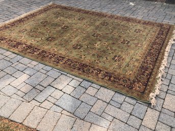 (GAR) LOVELY WOOL AREA RUG IN SHADES OF BROWN, GREEN/GOLD - 92' BY 130'
