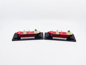 (C-14) LOT OF 2 -2002 MINIATURE HESS VOYAGER GAS AND OIL TANKER MODELS-SCALE TO SIZE