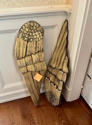 (DR) LARGE PAIR OF GOLD PAINTED WOOD ANGEL WINGS - WALL DECOR - 40' BY 14'