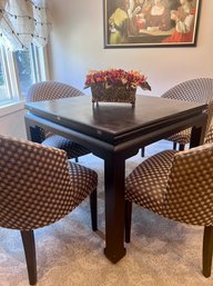 (C-3) FAB VINTAGE LEATHER TOP GAME TABLE & FOUR CHAIRS - OPENS TO DINE - 35' BY 35' BY 30' HIGH, 70' OPEN