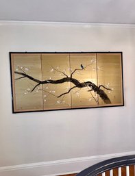 (UHALL-2) FRAMED ASIAN PAINTING ON GOLD PAPER - SEE TWO AREAS OF DAMAGE - 71' BY 36'