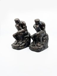 (C-23) PAIR OF DARK BROWN 1999 BARNES AND NOBLES THINKING MAN BOOKENDS-APPROX. 7.25' EACH