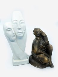 (40) LOT OF 2 STATUES-CARL 2004 MAN & WOMAN FACES AND WOMAN-SOME DAMAGE