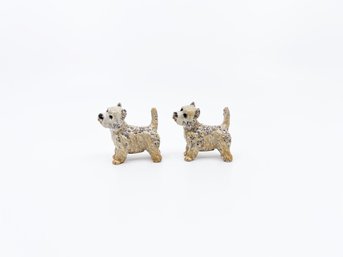(UB-4) PAIR OF JAY STRONGWATER CHESTER WESTIE TERRIER DOG MINIATURES-ENAMELED AND W/SWAROVSKI CRYSTALS
