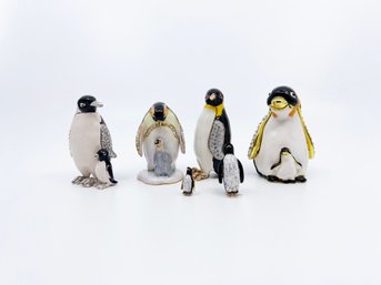(UB-6) LOT OF 6 MINIATURE PENGUIN THEMED SCULPTURES-4 HINGED- 2 NOT-MEASURES 1/2' TO 3'