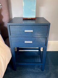 (UA-7) PAIR OF NAVY BLUE TEXTURED NIGHT STANDS WITH TWO DRAWERS - 16' BY 14' BY 26' - SOME MINOR WEAR