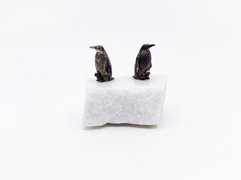 (UB-10) PAIR OF STERLING SILVER PENGUINS ON BASE MARKED GARDONES-GUARANTEED STERLING SILVER-1 1/2' X 2'