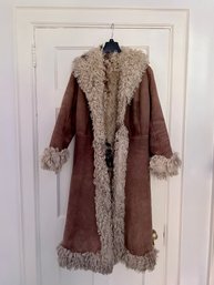 (UP) VINTAGE 1970'S 'PENNY LANE, ALMOST FAMOUS' HAIRY SHEARLING SUEDE FULL LENGTH COAT - AMAZING! M-L