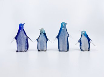 (UB-21) LOT OF 4 GLASS DOCKYARD GLASSWORKS PENGUINS-SHADE OF BLUE-APPROX. 3 1/3' TO 4'-BERMUDA