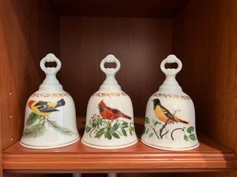 (O-7) THREE VINTAGE 'SONGBIRDS OF AMERICA' PORCELAIN BELLS BY DANBURY MINT  - 4'