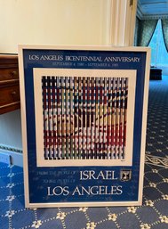 (O-10) YAACOV AGAM 1981 POSTER - BICENTENNIAL FROM ISRAEL PEOPLE TO LOS ANGELES - FRAMED 25' BY 33'