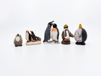 (UB-30) LOT OF 5 MINIATURE PENGUIN FIGURINES-SOME SIGNED-APPROX. 1 1/2' TO 3'