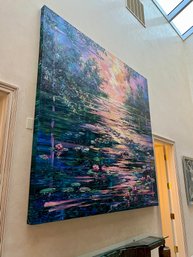 ORIGINAL REBECCA HARDIN 96' BY 96' ACRYLIC ON CANVAS PAINTING - 'WATERLILIES AT SUNSET' -15K$