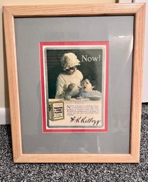 (BASE) FRAMED VINTAGE KELLOGS' TOASTED CORN FLAKES CEREAL PAPER ADVERTISEMENT - 18' BY 22'