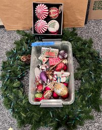 (BASE-50) Collection Of Vintage Christmas Decorations Including A 24' Wreath