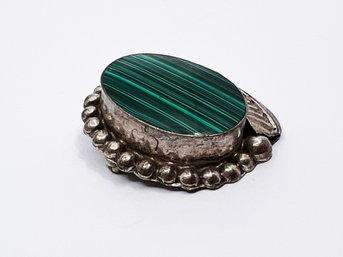 (J-19) VINTAGE STERLING SILVER AND MALACHITE PIN/BROOCH-TC-25-MEXICO-APPROX. 20 GRAMS