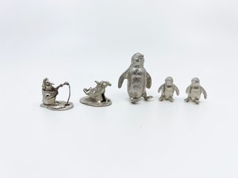 (UB-50) LOT OF 5 PEWTER/METAL MINIATURE FIGURINES OF PENGUINS-APPROX. 1/2' X  2 12'
